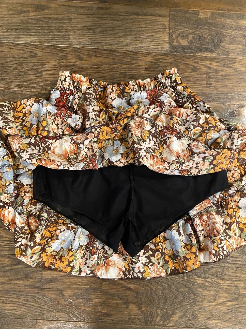 Floral Tiered Mini Skirt - Brown Multi - Picture 3 of 4